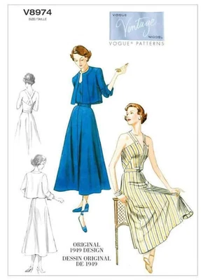 VOGUE DRESS SEWING PATTERN 8974 6-14 Misses 40s Vintage Sun Dress Jacket Uncut - image 1 of 3