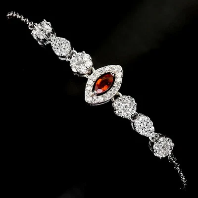 Pulsera de plata de ley 925 marquesa citrino piedras preciosas naturales joyería 7,5 pulgadas Foto 1 de 4