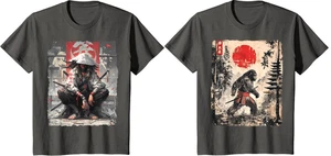 Samurai T-Shirts 2 Pack Boys Girls Unisex Kids Size L Black Cotton Graphic Tee - Picture 1 of 4