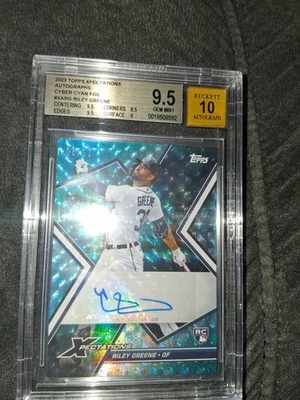 2023 Topps Xpectations Riley Greene Cyber Cyan RC AUTO 3/10. BGS 9.5/10  Gem Min - Image 1 of 4