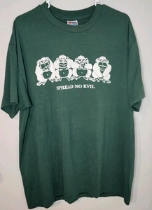 VTG 1987 Monkey Spread no evil T-shirt Green/ White XL 50/50 Single Stitch Rare - Picture 1 of 11