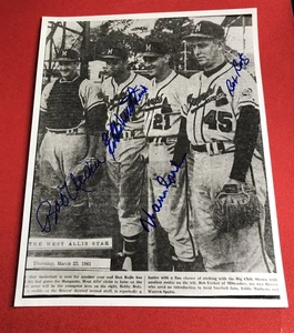 Bob Uecker/ Spahn / Mathews Signed Vintage B/W 8x10 Photo - Milwaukee Braves — - Picture 1 of 10