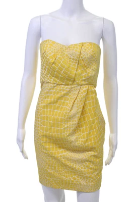 Mini Vestido Tibi Para Mujer Cremallera Trasera Sin Tirantes Estampado Animal Amarillo Blanco Talla 4 Foto 1 de 4