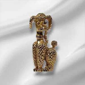 Vintage Brosche Anstecknadel Pudel Hund sitzend goldfarben - Bild 1 von 3