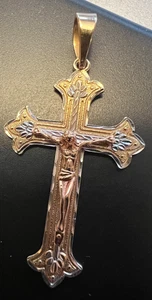 14KT Gold Crucifix Pendant Cross Tri-Color 2.9 Grams Christian Catholic - Picture 1 of 8