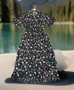 Abito midi chic Lake Flower floreale Cottagecore manica a sbuffo boho a strati USA TAGLIA M - Foto 1 di 7
