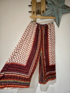ANGIE Boho Hippe Relaxed Fit Festival Cropped Pull On Harem Trousers Pants Sz L - Picture 1 of 6