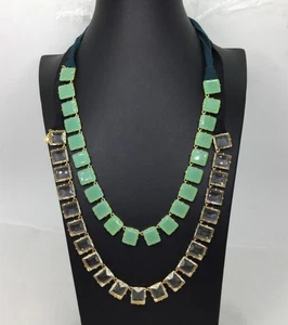 J. Crew Lot of 2 Mint Green & Clear Rhinestone Ribbon Tie Necklaces - Picture 1 of 5