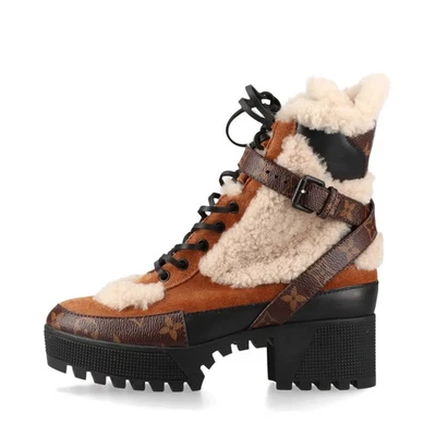 Louis Vuitton Laurier Line 19 Años Gamuza Botas Cortas EU37 Damas Marrón SC0159 M Foto 1 de 4