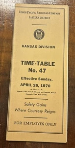 Union Pacific RR Eastern District Kansas Division Time-Table 47 April 26, 1970 - Imagen 1 de 2