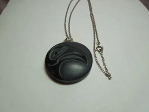 Haida Argillite Raven Pendant by the Late Myles Edgars - Picture 1 of 4