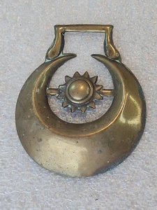 Antique Horse Brass Crescent Moon & Sun - Picture 1 of 7