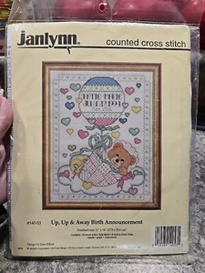 Janlynn Birth Announcement Cross Stitch Up Up And Away New - Picture 1 of 2