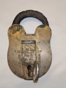 ANTIQUE INDIAN BRASS PAD LOCK PATENT SAFEGUARD BRITISH & BEST 10 LIVER RARE SIZE - Picture 1 of 6