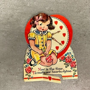 Vintage Valentines Day Card Valentine Rhyme Heart Clock Roses Sweet Girl 30s 40s - Picture 1 of 6