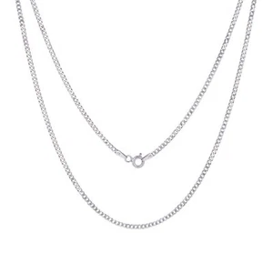 14K White Gold 2mm Women Solid Curb Cuban Chain Link Italian Necklace 18" - Picture 1 of 10