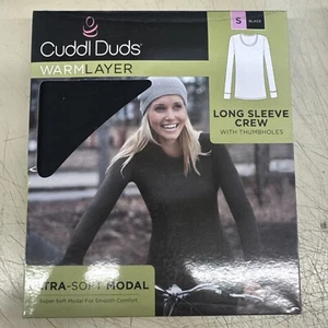CHOOSE SIZE - Cuddl Duds Womans BLACK Long Sleeve Crew with Thumbholes - Picture 1 of 2