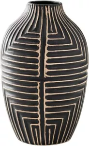 Large Black Geometric Vase Pattern HandMade Ceramic Home Decor Modern - Picture 1 of 5