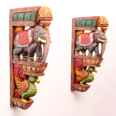 Винтажный настенный кронштейн статуя слона антикварный декор архитектура индийского храма - Изображение 1 из 4