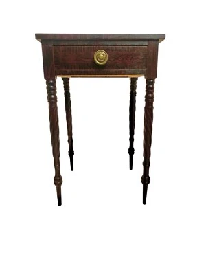 Side Table Vintage One Drawer Mahogany Wood with Spindle Leg and Brass Handle - Image 1 of 4