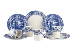 Spode Blue Italian Brocato 12 Pc Dinnerware Service Set 4 Mugs Dinner Salad NEW - Picture 1 of 4