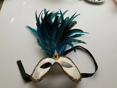 Blue Masqurade Ball Mask Venetian Marti Gras Feathers - Image 1 of 3