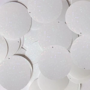 Round Sequin 1.5" White Crystal Hologram Glitter Sparkle Couture Paillettes - Picture 1 of 2