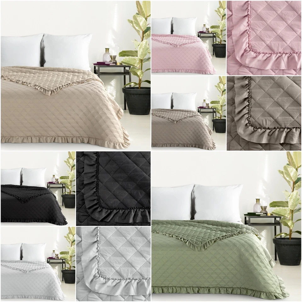 Decke Rüschedecke Tagesdecke mit Rüsche Überwurf Bettüberwurf Steppdecke - Bild 1 von 1