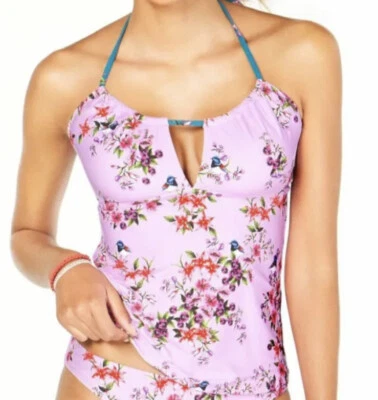 Nanette Lepore Floral Keyhole Halter Tankini Top Pink Purple NWT Size 4 - Image 1 of 4