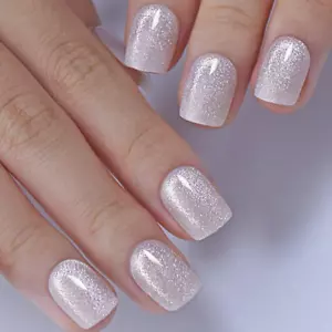 SHORT *WHITE CAT EYE* Full Cover Square 24 Nail Tips Press On Glue Set! - Picture 1 of 4