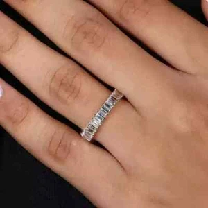 1.50 CT Baguette Cut Lab Created Diamond Wedding Band Ring 14K White Gold Plated - Picture 1 of 3