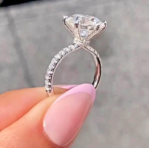 Solitär-Verlobungsring 2 kt Rundschliff Moissanit Diamant 14 kt Weißgold vergoldet - Bild 1 von 8