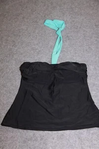 BANDEAU TANKINI TOP SIZE 42 BLACK WITH TURQUOISE STRAPS BPC - Picture 1 of 2
