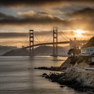 GoldenBridge AI Inspired Image. Perfect For Print/Desktop Wallpaper/Cell Phone - Picture 1 of 2