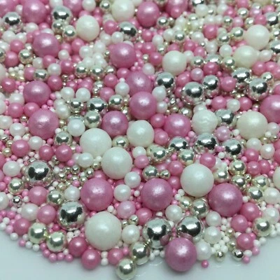 SPRINKLES BY POST White Pink Silver Cupcake Sprinkles Pearl Mix Cake Decorations Birthday Toppers