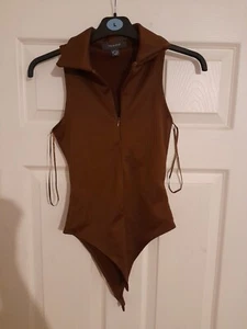 Ladies Brown Bodysuit Size 2XS Primark Sleeveless Clip Under - Picture 1 of 4