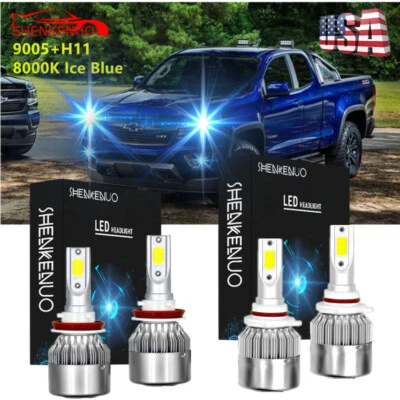 H11 9005 LED Headlight Bulbs Combo  Ice Blue 8000K 16000LM Hi/Low Beam Fog Light - Image 1 of 4