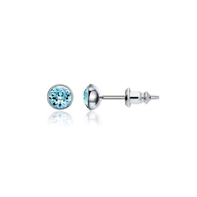 Signature Stud Earrings W 3 Sizes Carat Aquamarine Swarovski Crystals Rhodium Pt - Image 1 of 3
