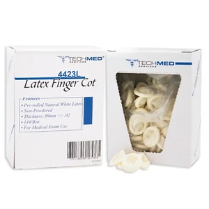 Tech-Med  Pre-Rolled Natural White Latex Finger Cots Large Disposable 144/Bx - Picture 1 of 2