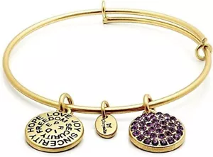 New Chrysalis February Amethyst Swarovski Crystal Charms Gold Bangle Bracelet - Picture 1 of 1