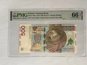 BANKNOT 500 ZŁ 2016 SERIA AA PMG 66 - Zdjęcie 1 z 6