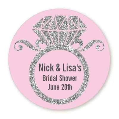 Engagement Ring Silver Glitter -Round Personalized Bridal Shower/Wedding Sticker - Image 1 of 4