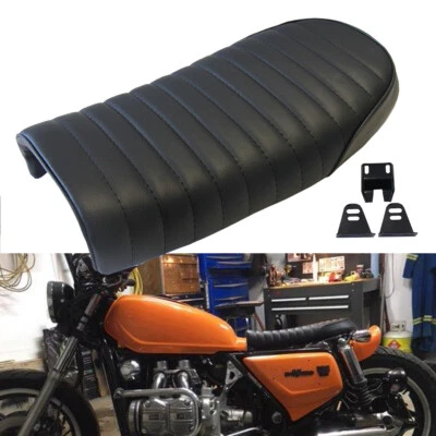 Motorcycle Cafe Racer Seat Flat Saddle Leather For Honda CB 125S 250 450 550 750 - Image 1 of 4
