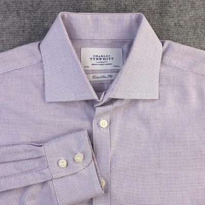 Camisa de Vestir Charles Tyrwhitt 16 33 Extra Ajustada Púrpura/Granate Geométrica SS Foto 1 de 4