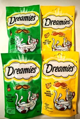 Dreamies Mix Tasy Cat treats, 2x Cheese & 2 x Catnip 60g Total 4 Bags - Image 1 of 4