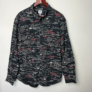 Camisa Para Hombre Moschino Vintage Estampada Completa Negra Manga Larga Rara XL - Imagen 1 de 5