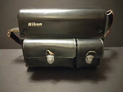 Vtg NIKON F Leather Camera Case Bag w 3 Lens Mounts, Strap, Side Pockets, RARE! - Image 1 of 4