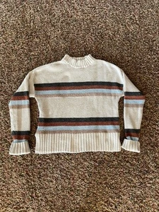 So Mock Neck white striped sweater Med - Picture 1 of 7