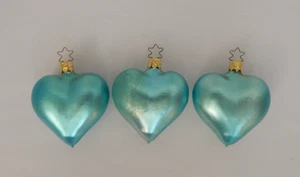 Unbranded * Set of 3 Turquoise Heart Christmas Ornaments * W. Germany - Picture 1 of 4
