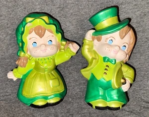 Saint St Patricks Figurines Vintage Set Hand Painted Ceramic Boy Girl - Picture 1 of 6